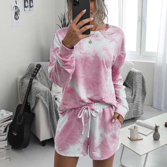 🆕Pink Tie Dye Lounge Set Shorts w/ Pockets - Picture 7 of 7